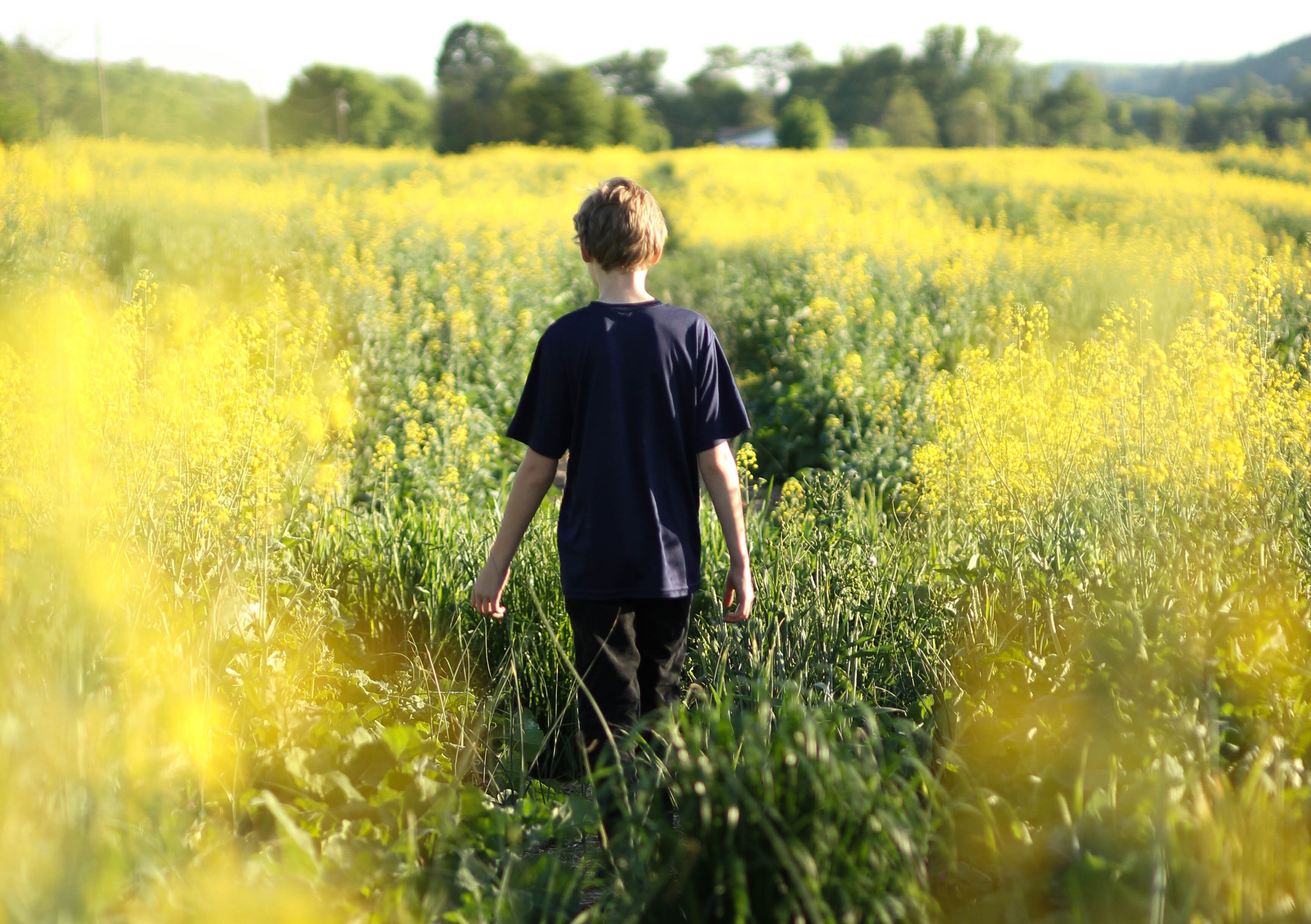 Teenage Boy Walking in Field