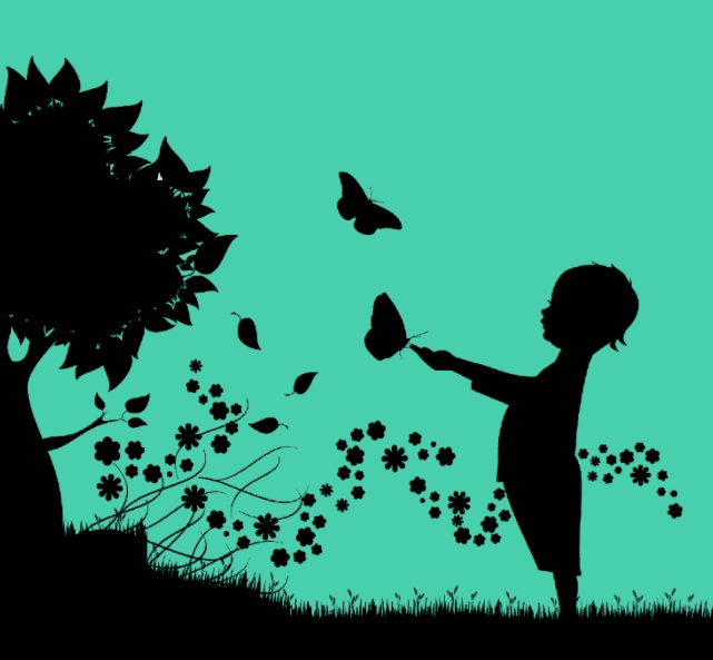 Illustration of child playing with butterflies